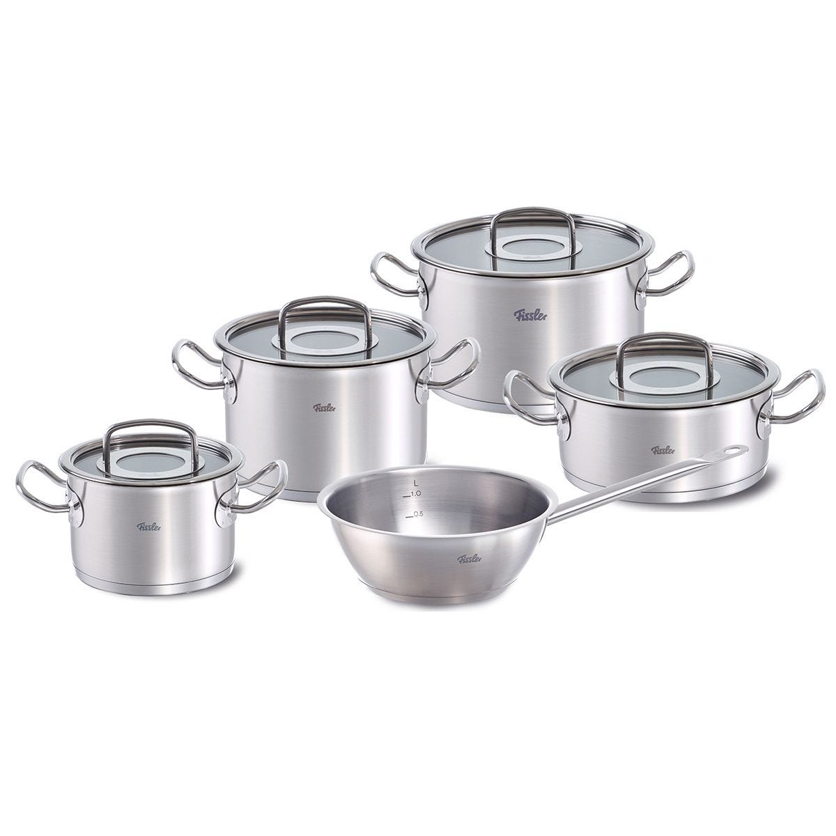 Original-Profi Collection® 2019 Stainless Steel Set with Glass Lids, 9 Piece with Concial Pan